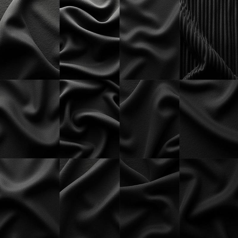 Cac loai vai mau den khac nhau nhu cotton, lua, nhung the hien su da dang chat lieu