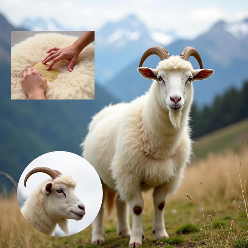 Hình ảnh minh họa dê cashmere, nguồn gốc của sợi vải cashmere mềm mại và cao cấp.