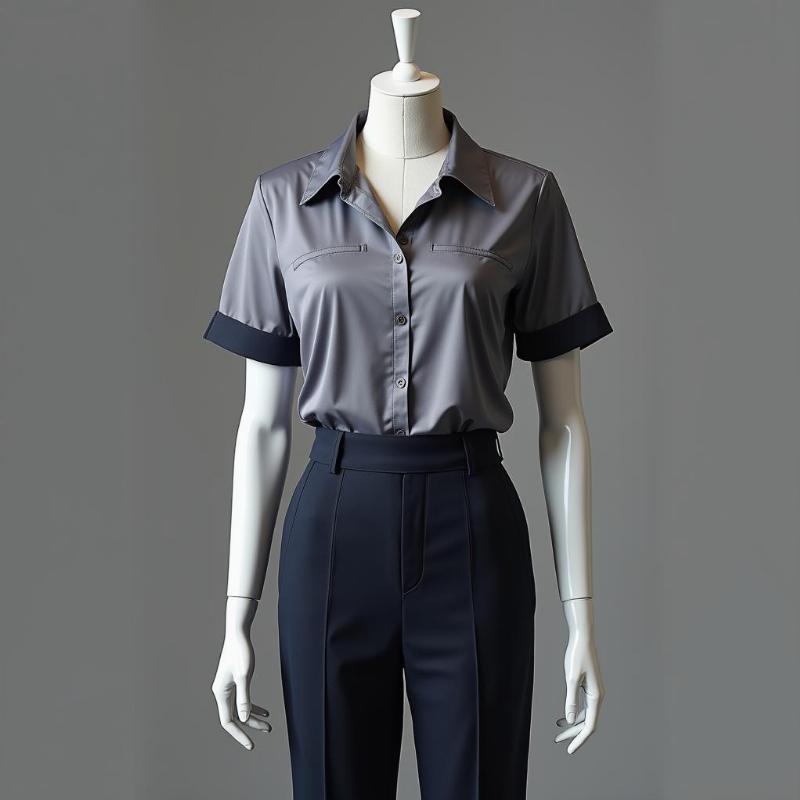 Mau dong phuc cong so lam tu vai cheo han, bao gom ao so mi va chan vay/quan tay