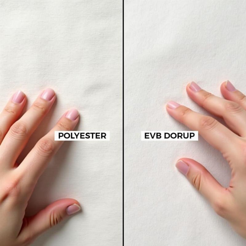 So sánh cảm giác chạm và nhìn giữa vải polyester và cotton, giúp nhận biết chất liệu.