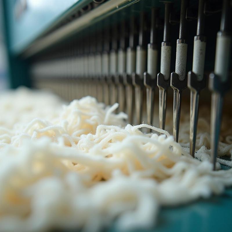 Hình ảnh mô phỏng quy trình sản xuất vải xăm kim bằng máy móc cơ khí công nghiệp