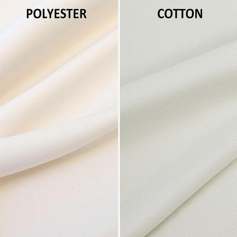 So sánh trực quan giữa vải polyester và vải cotton để thấy sự khác biệt về bề mặt và độ rủ