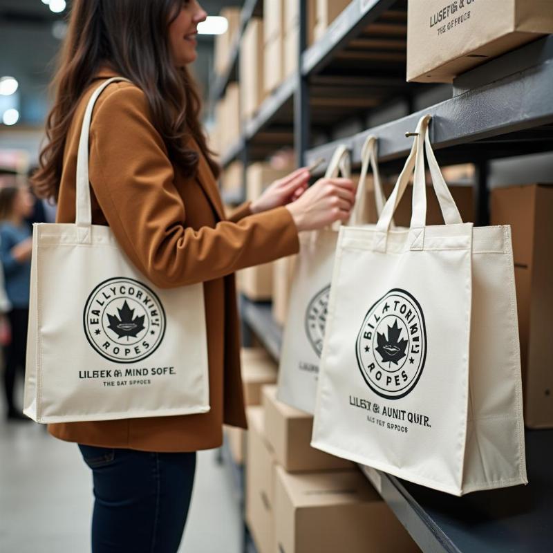 Túi vải không dệt được sử dụng để mua sắm và in logo quảng bá thương hiệu.