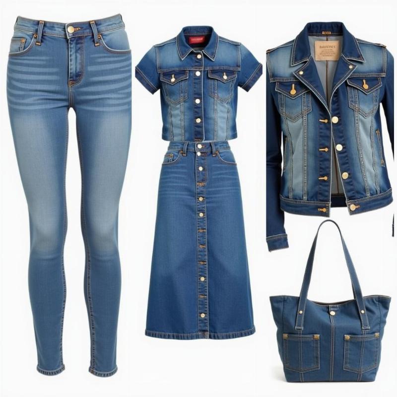 Các ứng dụng phổ biến của vải denim trong may mặc: quần jeans, áo khoác, váy