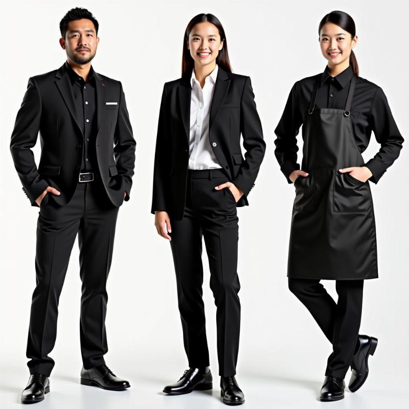 Ung dung cua vai mau den trong thiet ke dong phuc cong ty, hoc sinh, nha hang