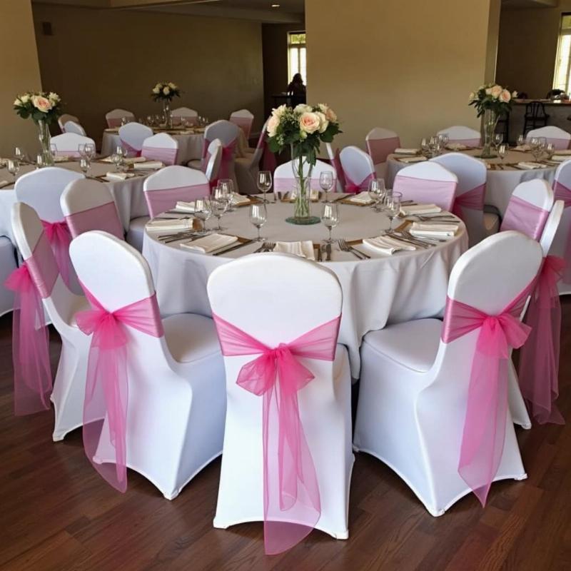 Sử dụng vải organza để trang trí bàn tiệc, tạo điểm nhấn mềm mại và sang trọng cho không gian sự kiện