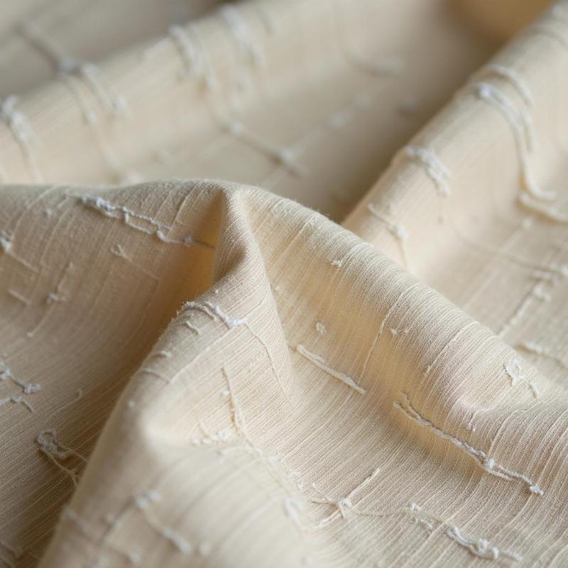 Bề mặt đặc trưng của vải đũi nhật với các sợi ngang không đều, tạo hiệu ứng gai nhẹ, tự nhiên, mang lại vẻ đẹp thô mộc độc đáo.